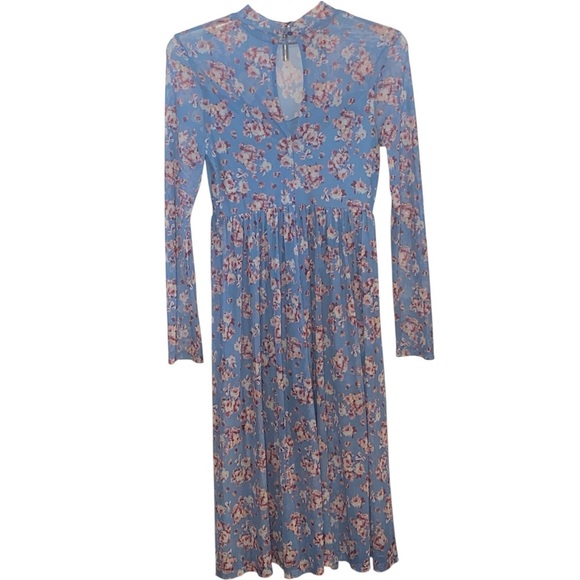 Lush Girly pop Floral Cherry Blossom Mesh Sheer Blue Long Sleeve Dress w/ shorts - Picture 1 of 7